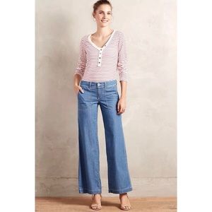 Anthropologie Pilcro Wide Leg Chambray Jeans ~ 0